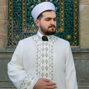 Tirmizi L ricamato Jubbah crema, abbigliamento da uomo islamico, Thobe bordato, Galabiyya, Kurta lungo, Cubbe - islamicbazaar
