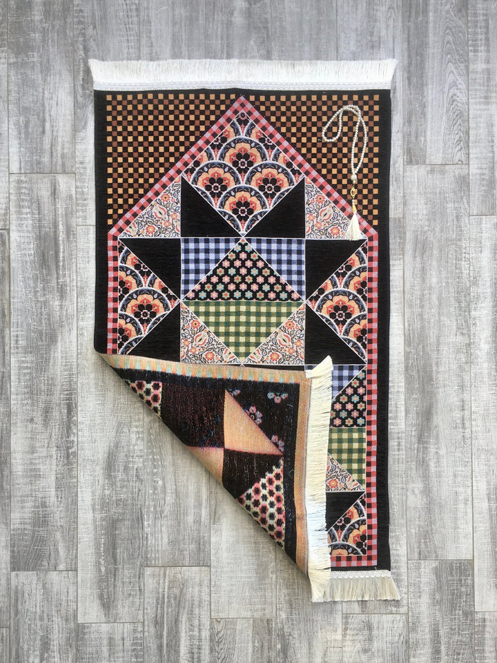 Geometric Rainbow Prayer Mat, Prayer Mat with Tasbeeh, Prayer Rug, Bohemian Rug, Turkish Rug, Islamic Gift YSLM14