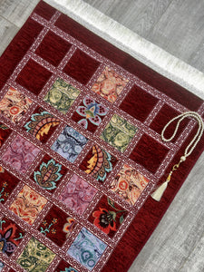 Tapis de prière patchwork rouge, tapis de prière avec Tasbeeh, tapis de prière, tapis bohème, tapis turc, cadeau islamique YSLM15