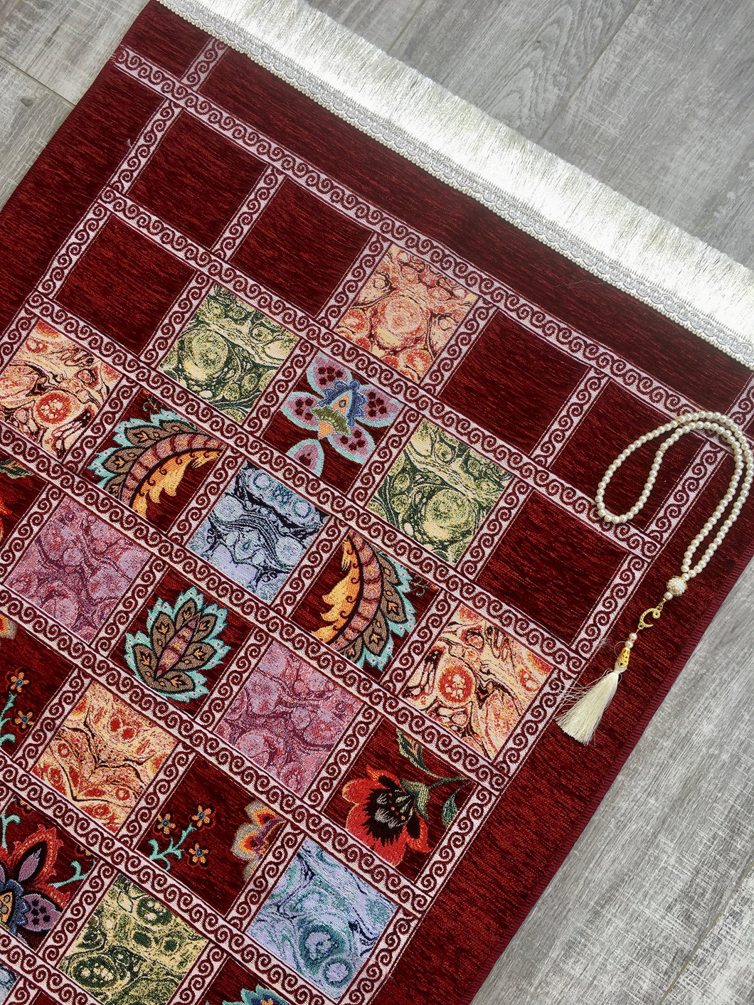 Red Patchwork Prayer Mat, Prayer Mat with Tasbeeh, Prayer Rug, Bohemian Rug, Turkish Rug, Islamic Gift YSLM15