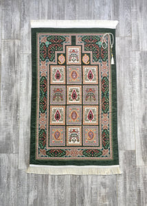 Yashil patchwork Nam mat, Tasbeh bilan namlangan mato, Namoz gilamchasi, Bohemiya gilamchasi, Turk gilamchasi, Islom sovg'asi YSLM16 - islamicbazaar