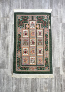 Grønt patchwork bønemåtte, bønemåtte med Tasbeeh, bønnerum, bohemske tæpper, tyrkisk tæpper, islamisk gave YSLM16 - islamicbazaar