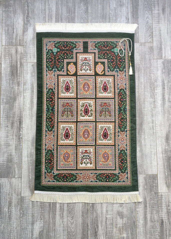 Tapis de prière patchwork vert, tapis de prière avec Tasbeeh, tapis de prière, tapis bohème, tapis turc, cadeau islamique YSLM16 - islamicbazaar