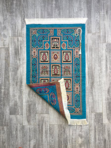 Blue Patchwork Prayer Mat, Prayer Mat with Tasbeeh, Prayer Rug, Bohemian Rug, Turkish Rug, Islamic Gift YSLM17 - islamicbazaar