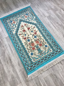 Tapis de prière de fleurs bleues, tapis de prière de dot, tapis de prière avec Tasbeeh, tapis de prière, Sajjada, Janamaz, cadeau islamique unique YSLM12 - islamicbazaar