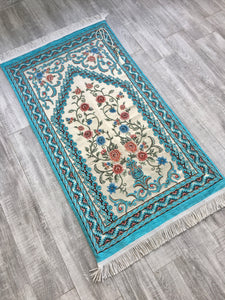 Blue Flowers Dowries Prayer Mat, Dowry Prayer Rug, Prayer Mat with Tasbeeh, Prayer Rug, Sajjada, Janamaz, Unique Islamic Gift YSLM12 - islamicbazaar