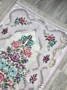 Samarqand Flowers Prayer Mat, Dowries Prayer Rug, Wedding Gift, Prayer Rug with tasbih, Sajjada, Janamaz, Dowry, Marriage Gift YSLM40 - islamicbazaar