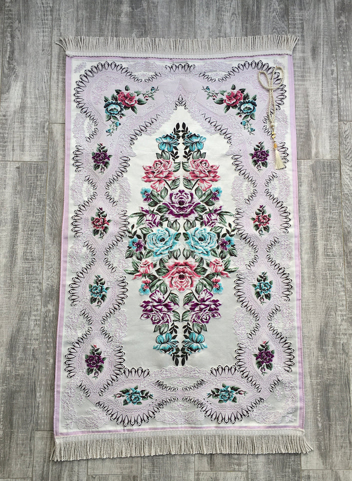 Samarqand Flowers Prayer Mat, Dowries Prayer Rug, Wedding Gift, Prayer Rug with tasbih, Sajjada, Janamaz, Dowry, Marriage Gift YSLM40 - islamicbazaar