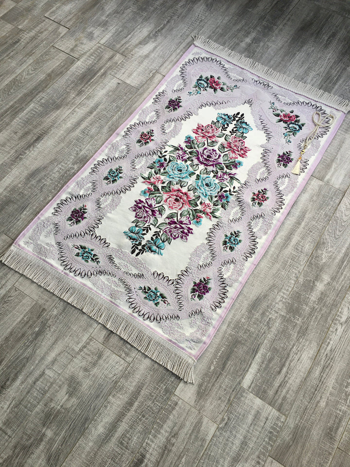 Samarqand Flowers Prayer Mat, Dowries Prayer Rug, Wedding Gift, Prayer Rug with tasbih, Sajjada, Janamaz, Dowry, Marriage Gift YSLM40 - islamicbazaar