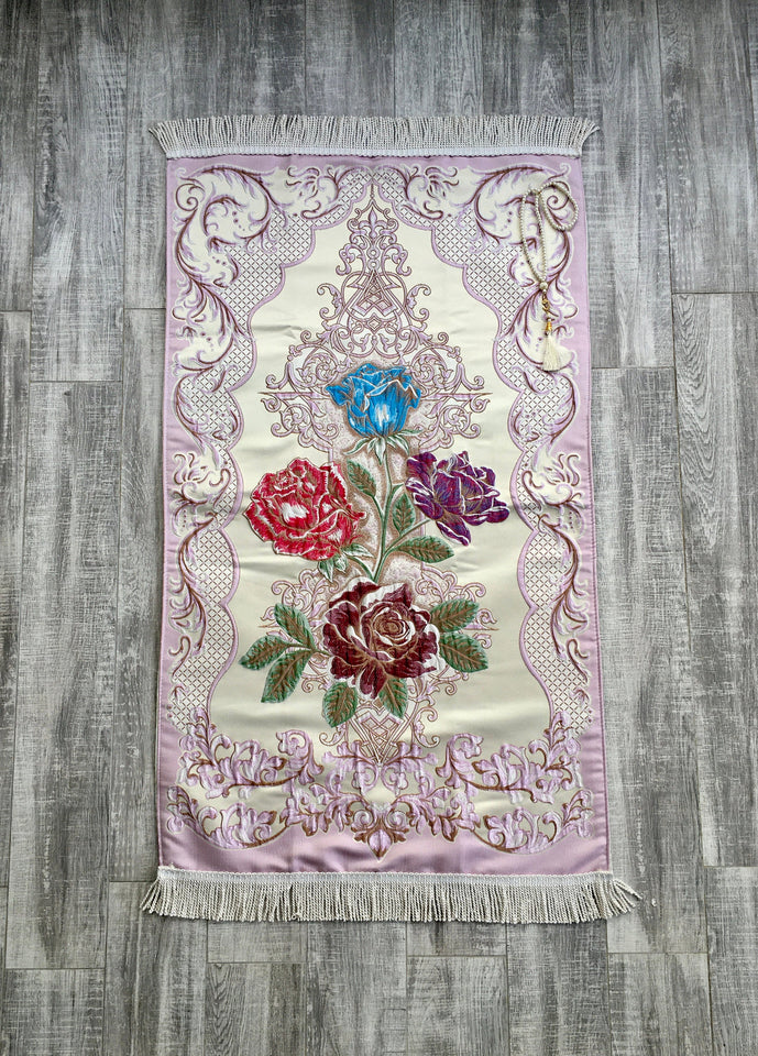 Bukhara Flowers Prayer Mat, Dowries Prayer Rug, Wedding Gift, Prayer Rug with tasbih, Sajjada, Janamaz, Dowry, Marriage Gift YSLM41 - islamicbazaar