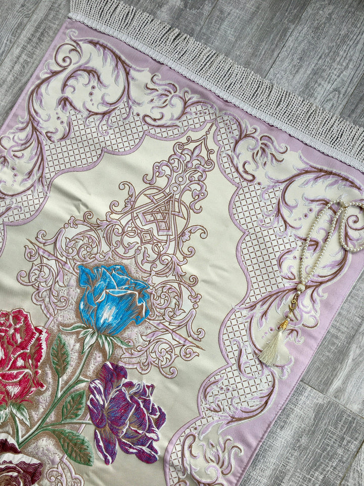 Bukhara Flowers Prayer Mat, Dowries Prayer Rug, Wedding Gift, Prayer Rug with tasbih, Sajjada, Janamaz, Dowry, Marriage Gift YSLM41 - islamicbazaar