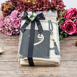 Ramadan Gift Box, Black Sejadah Praying Mat, Yaseen Book and Tasbeeh with Roses, Islamic Gift, Hajj Mabrour, Hajj Mubarak MVD10