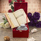 Red Ramadan Gift Box, Special Gift for Mother, Velvet Quran, Turkish Coffee Cups, Turkish Coffee Set Unique Islamic Gift MVD16