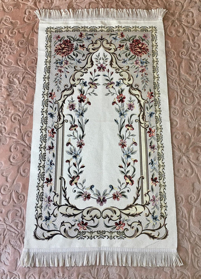 Islamic Turkish Lux Chenille Floral Solat Mat Janamaz Sajjada, Permaidani Doa, Hadiah Muslim yang Unik