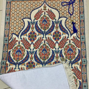 Lux Masjid Tile Tulips Prayer Mat with Extra Lining, Prayer Mat with Tasbeeh, Prayer Rug, Sajjada, Janamaz, Unique Islamic Gift YSLM09