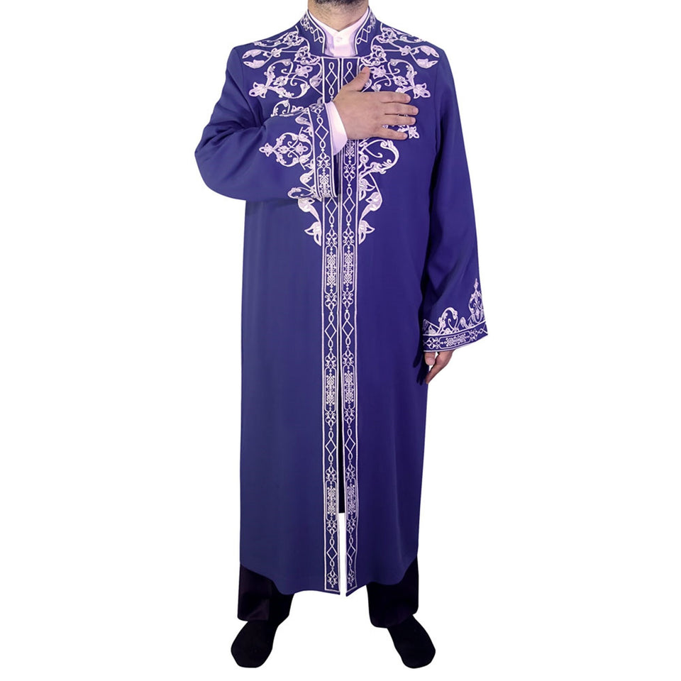Celebi S, M, L, XL, XXL  Embroidered Blue Jubbah, Islamic Mens Wear, Bordured Thobe, Galabiyya, Long Kurta, Cubbe