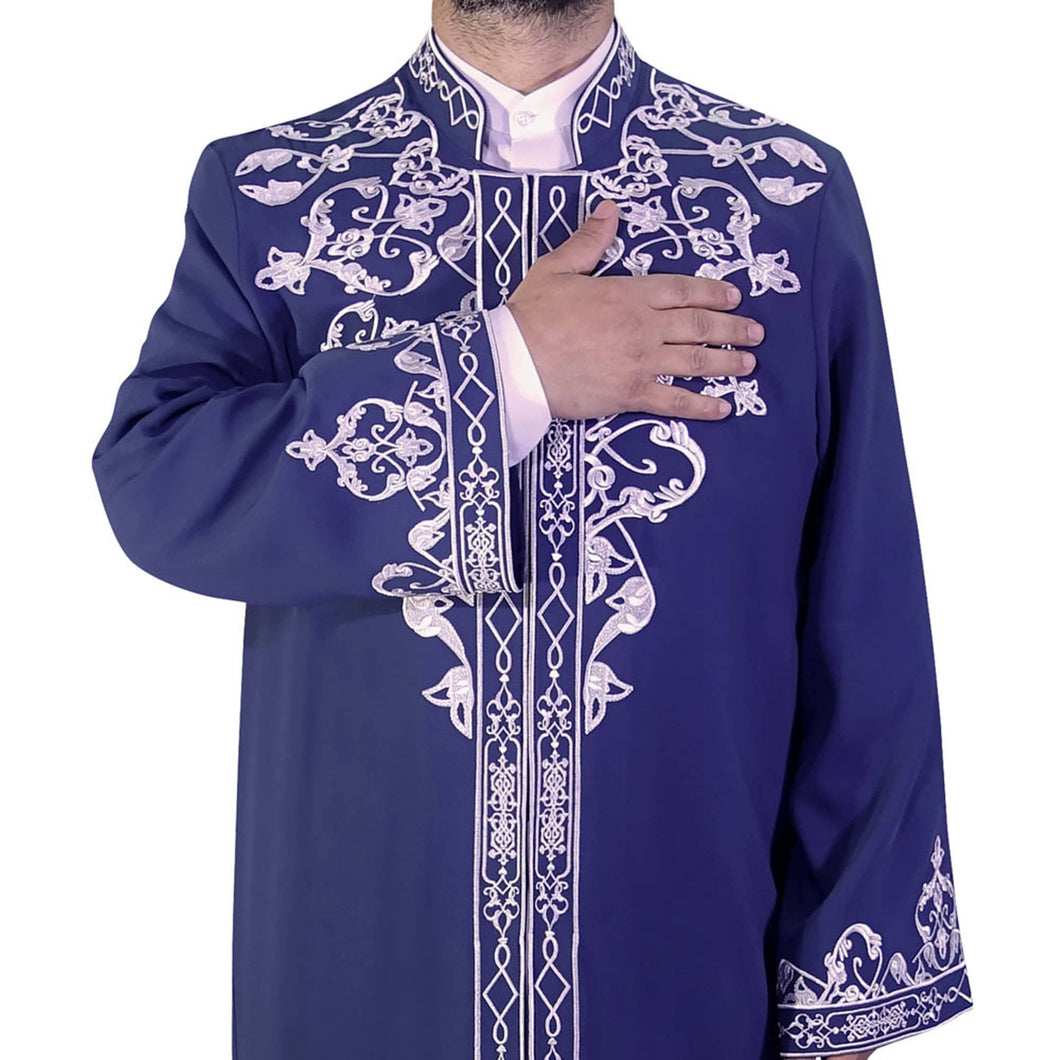 Celebi S, M, L, XL, XXL  Embroidered Blue Jubbah, Islamic Mens Wear, Bordured Thobe, Galabiyya, Long Kurta, Cubbe