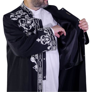 Celebi S, M, L, XL  Embroidered Black Jubbah, Islamic Mens Wear, Bordured Thobe, Galabiyya, Long Kurta, Cubbe - islamicbazaar