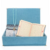 Islamic Gift Box, Special Gift for Father, Velvet Quran, Prayer Mat and Crystal Tasbih Set, Gift for Dad Unique Islamic Gift AOL5
