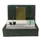 Green Islamic Gift Box, Special Gift for Father, Velvet Quran, Prayer Mat and Pearl Tasbih Set, Gift for Dad MVD37