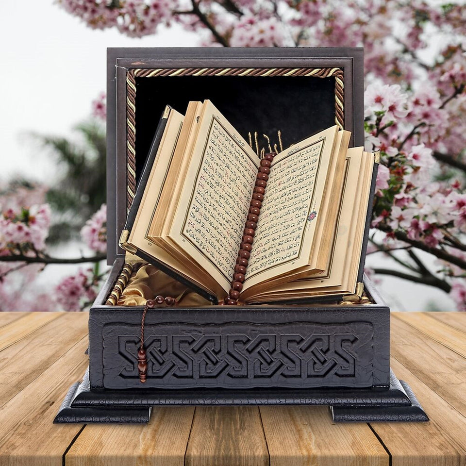 Lux Wooden Islamic Gift Box, Special Gift for Father, Bigger Pocket Size Quran, Tasbih Set, Unique Gift MVD49 - islamicbazaar
