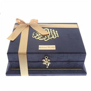 Dark Blue Velvet Islamic Gift Box, Special Gift for Father, Velvet Quran,99 Bead Tasbih Set, Quran Gift Set, Eid Mubarak MVD53 - islamicbazaar
