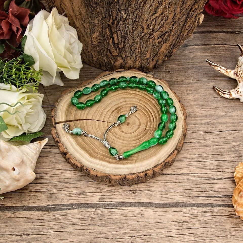 Lux Wooden Islamic Gift Box, Special Gift for Husband, Green Thermo Leather Quran, Prayer Mat, 33 Bead Tasbih, Eid Gifts MVD62