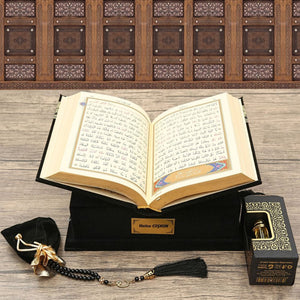 Black Velvet Quran Gift Set, Black Quran with Reading Stand, Islamic Gift, Eid Gifts, Ameen Gifts, Mevlut Favors MVD64