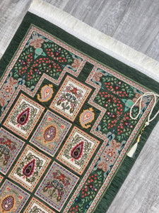 Groene patchwork gebedsmat, gebedsmat met Tasbeeh, gebedskleed, Boheems tapijt, Turks tapijt, islamitisch geschenk YSLM16 - islamicbazaar