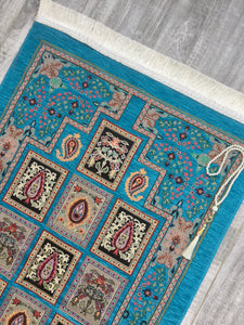 Blue Patchwork Prayer Mat, Prayer Mat with Tasbeeh, Prayer Rug, Bohemian Rug, Turkish Rug, Islamic Gift YSLM17 - islamicbazaar