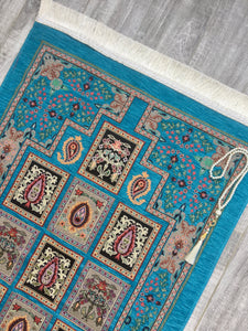 Синий лоскутный коврик для молитвы, молитвенный коврик с Tasbeeh, молитвенный коврик, богемский коврик, турецкий ковер, исламский подарок YSLM17 - islamicbazaar