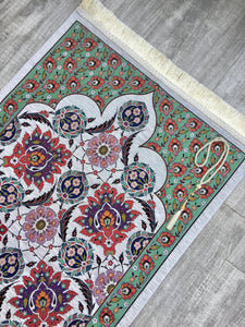 Tapis de prière motif tuile ottomane, tapis de prière avec Tasbeeh, tapis de prière, Janamaz musulman, tapis médiéval, tapis turc, cadeau islamique YSLM25