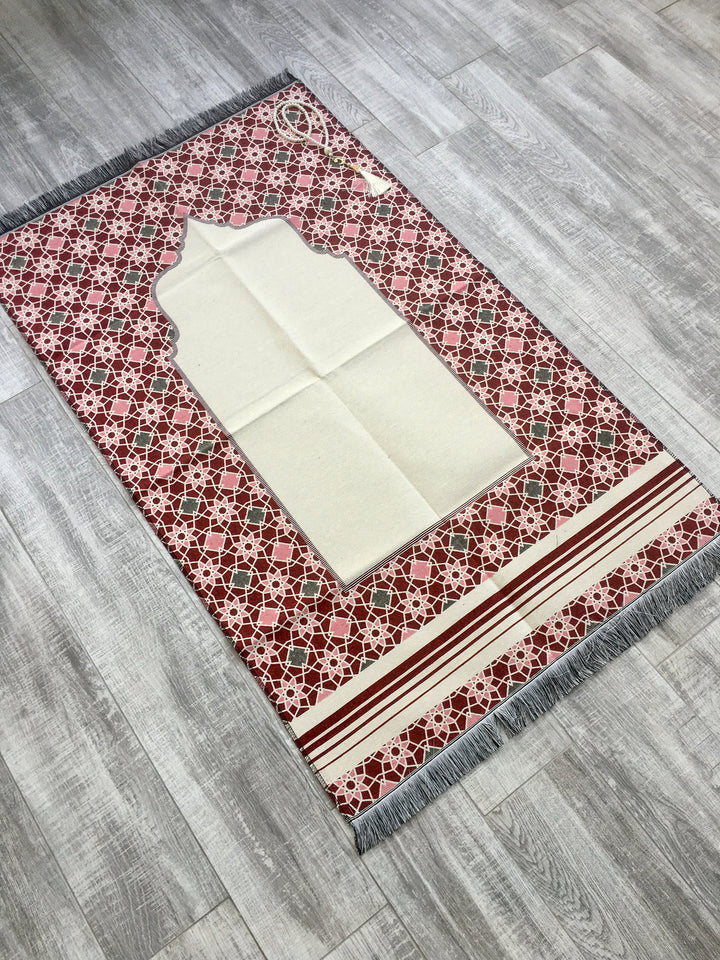 Oriental Motif Cotton Prayer Mat, Prayer Mat with Tasbeeh, Prayer Rug, Muslim Janamaz, Sajjada, Turkish Rug, Islamic Gift YSLM32