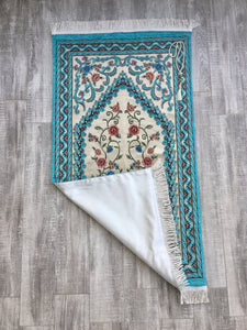 Blue Flowers Dowries Prayer Mat, Dowry Prayer Rug, Prayer Mat with Tasbeeh, Prayer Rug, Sajjada, Janamaz, Unique Islamic Gift YSLM12 - islamicbazaar