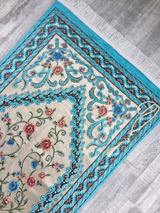 Tapis de prière de fleurs bleues, tapis de prière de dot, tapis de prière avec Tasbeeh, tapis de prière, Sajjada, Janamaz, cadeau islamique unique YSLM12 - islamicbazaar
