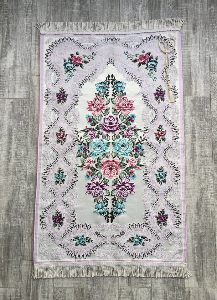 Samarqand Flowers Prayer Mat, Dowries Prayer Rug, Wedding Gift, Prayer Rug with tasbih, Sajjada, Janamaz, Dowry, Marriage Gift YSLM40 - islamicbazaar