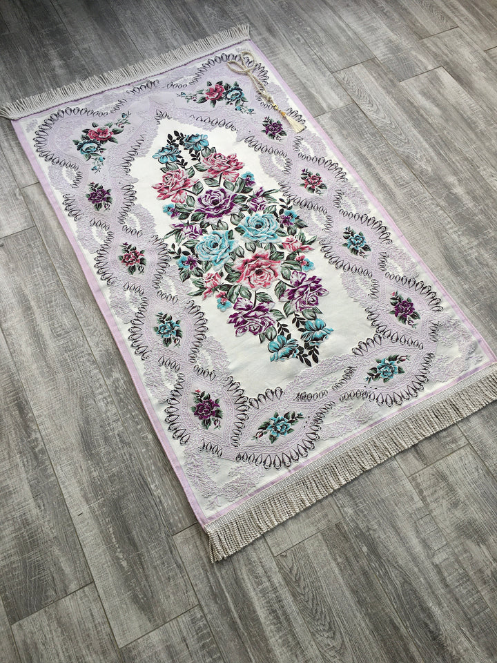 Samarqand Flowers Prayer Mat, Dowries Prayer Rug, Wedding Gift, Prayer Rug with tasbih, Sajjada, Janamaz, Dowry, Marriage Gift YSLM40 - islamicbazaar