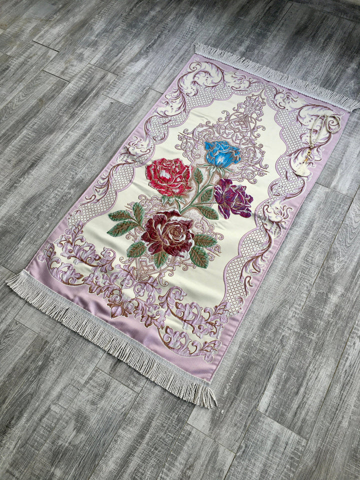 Bukhara Flowers Prayer Mat, Dowries Prayer Rug, Wedding Gift, Prayer Rug with tasbih, Sajjada, Janamaz, Dowry, Marriage Gift YSLM41 - islamicbazaar