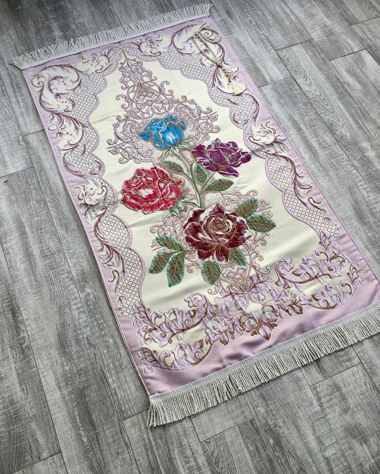 Bukhara Flowers Prayer Mat, Dowries Prayer Rug, Wedding Gift, Prayer Rug with tasbih, Sajjada, Janamaz, Dowry, Marriage Gift YSLM41 - islamicbazaar