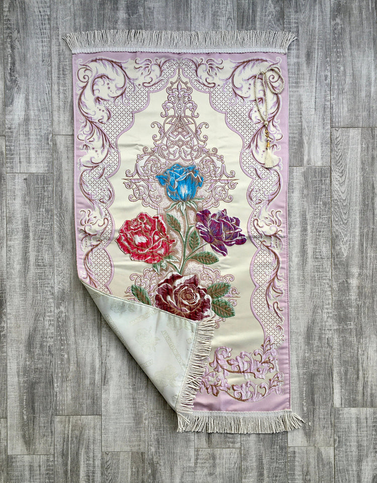 Bukhara Flowers Prayer Mat, Dowries Prayer Rug, Wedding Gift, Prayer Rug with tasbih, Sajjada, Janamaz, Dowry, Marriage Gift YSLM41 - islamicbazaar