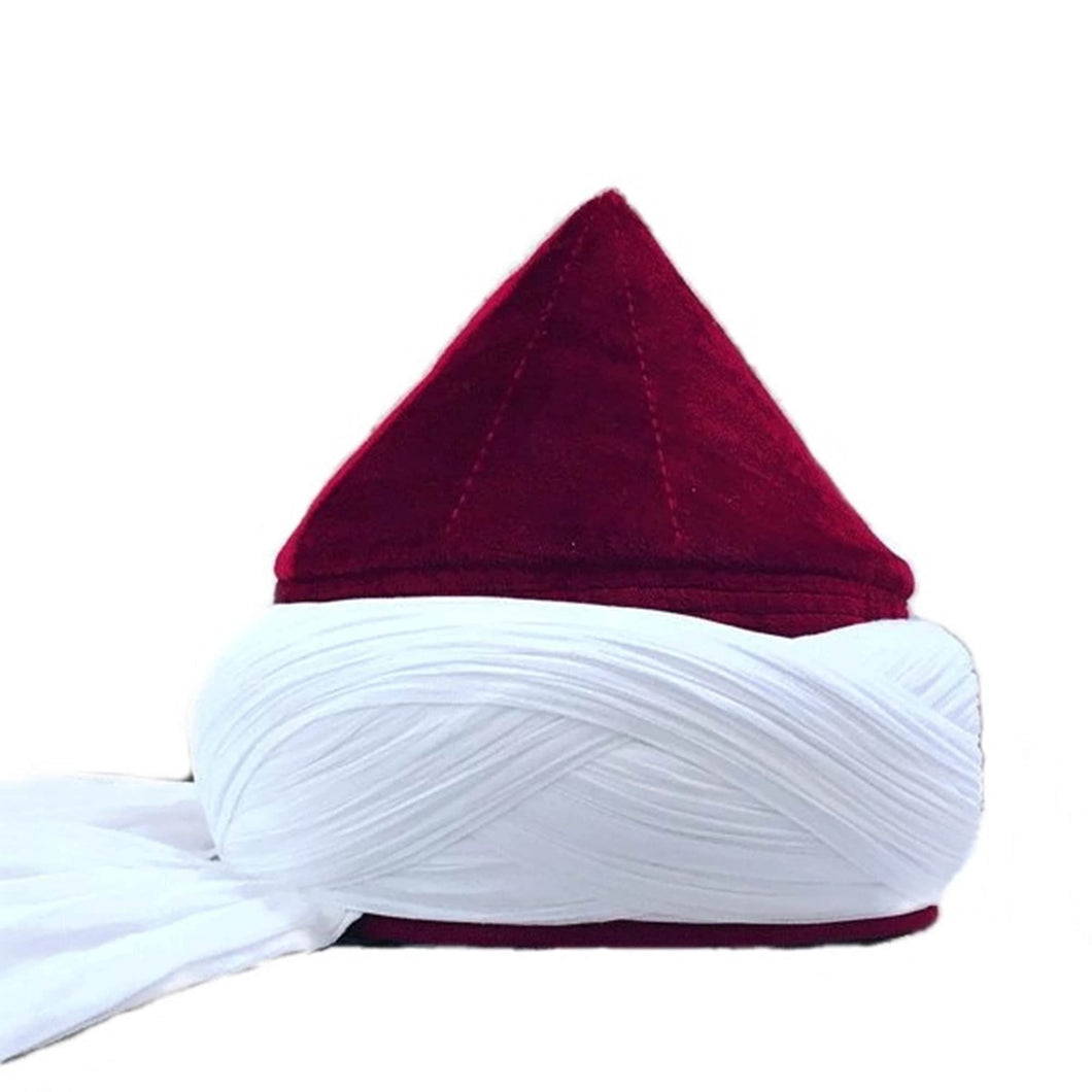 Bordeaux and White Mens Haqqani Imamah, Cyprus Style Islamic Cap, Unique Islamic Art, Haqqani Sufi Order, Islamic Men's Head Wear