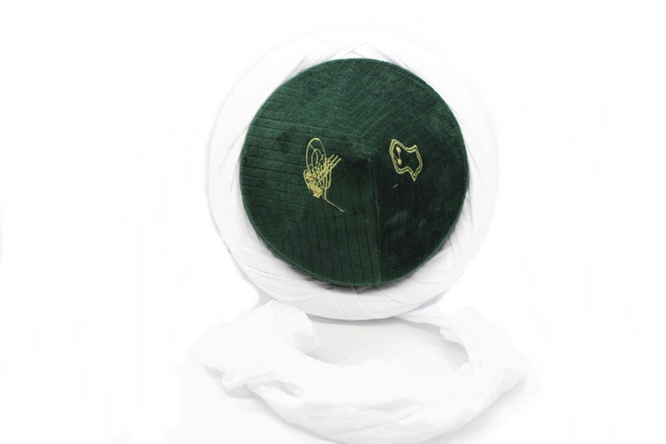 كاب نقشبندي أخضر مصنوع يدويًا ، إمامة قبرص ، فن إسلامي فريد ، ملابس رأس إمام باجري للرجال