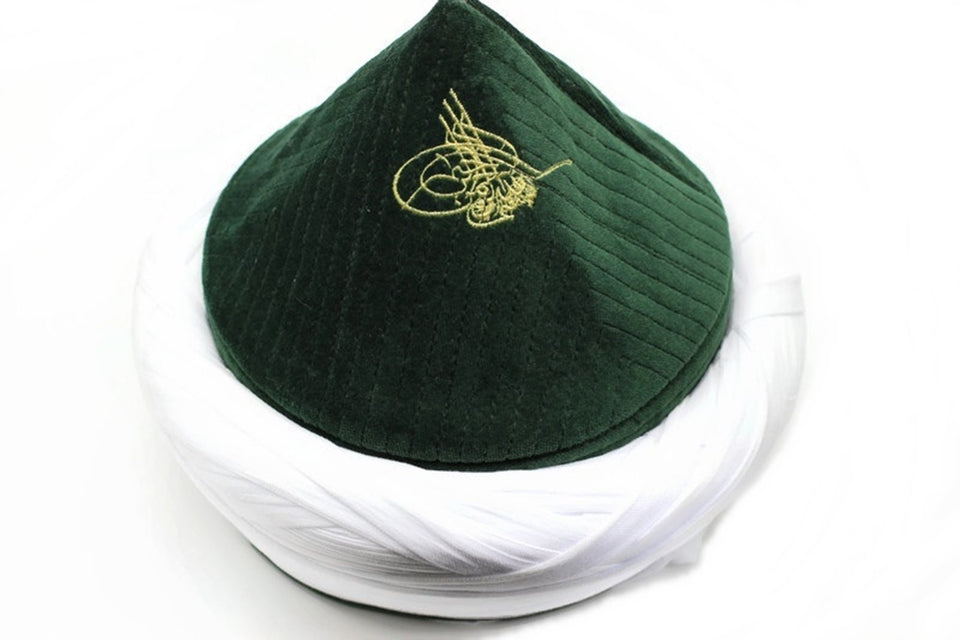 Cappellino Naqshbandi verde fatto a mano, Imamah di Cipro, Arte islamica unica, Copricapo da uomo islamico Imam Pagri