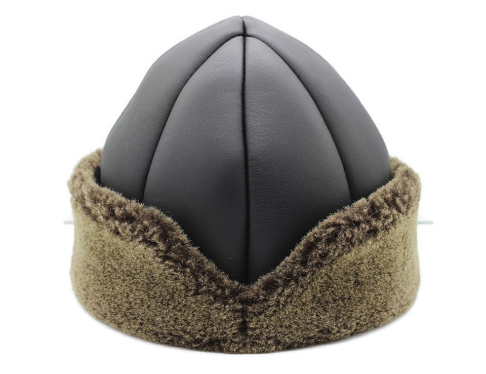 Black Winter hat, Head warmer,Oguz Bork, Leather hat, warm hat, Oguz hats, fur hats, skullcap, Cap, head cap, Hat, Asian Hat, turkmen cap - islamicbazaar