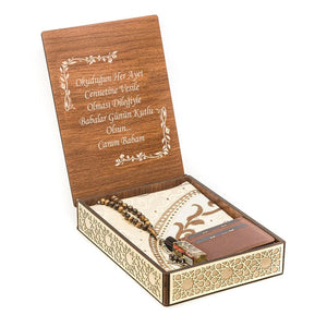 Lux Wooden Islamic Gift Box, Special Gift for Husband, Prayer Mat, 33 Bead Tasbih, Leather Wallet, Eid Mubarak MVD54