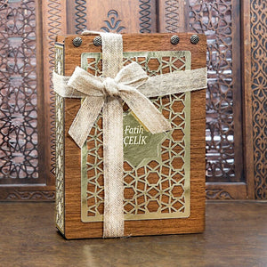 Lux Wooden Islamic Gift Box, Special Gift for Husband, Prayer Mat, 33 Bead Tasbih, Leather Wallet, Eid Mubarak MVD54