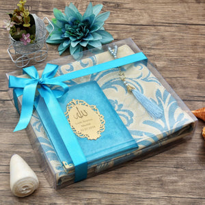 Blue Yaseen Gift Set, Ramadan, Arabic Quran Book, Prayer Mat and Prayer Beads Set, Quran Favors, Hajj Favors, Eid Gifts MVD65