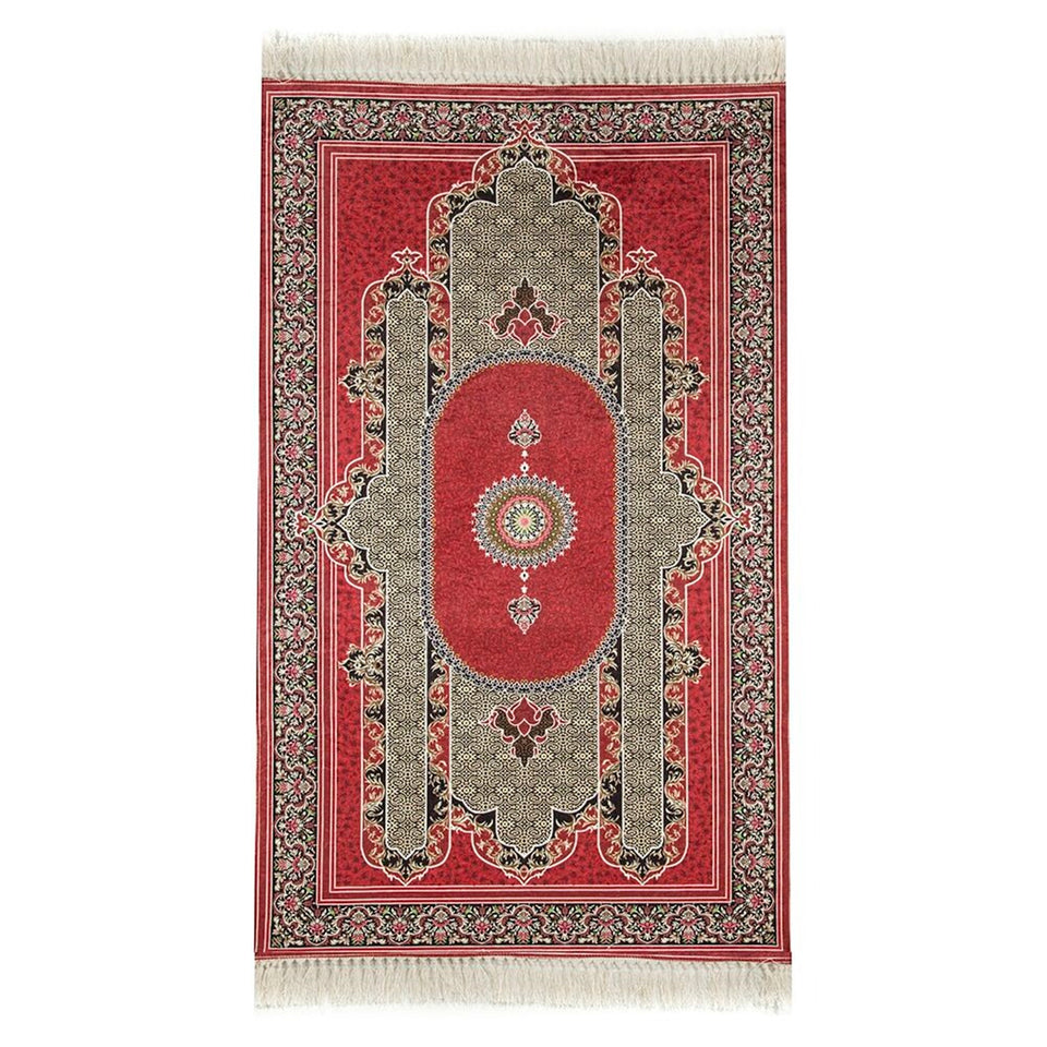 Red Authentic Prayer Mat | Chenille Sajjada | Lux Musallah | Prayer Rug | Janamaz MVD68
