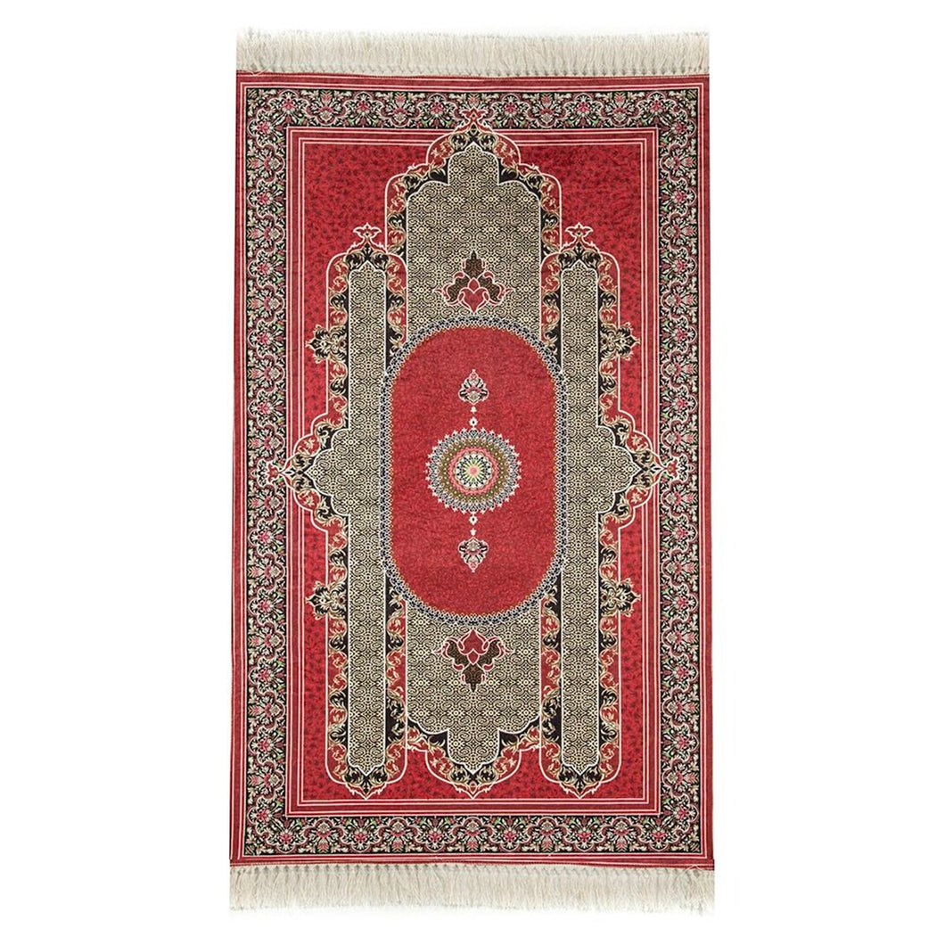 Red Authentic Prayer Mat | Chenille Sajjada | Lux Musallah | Prayer Rug | Janamaz MVD68