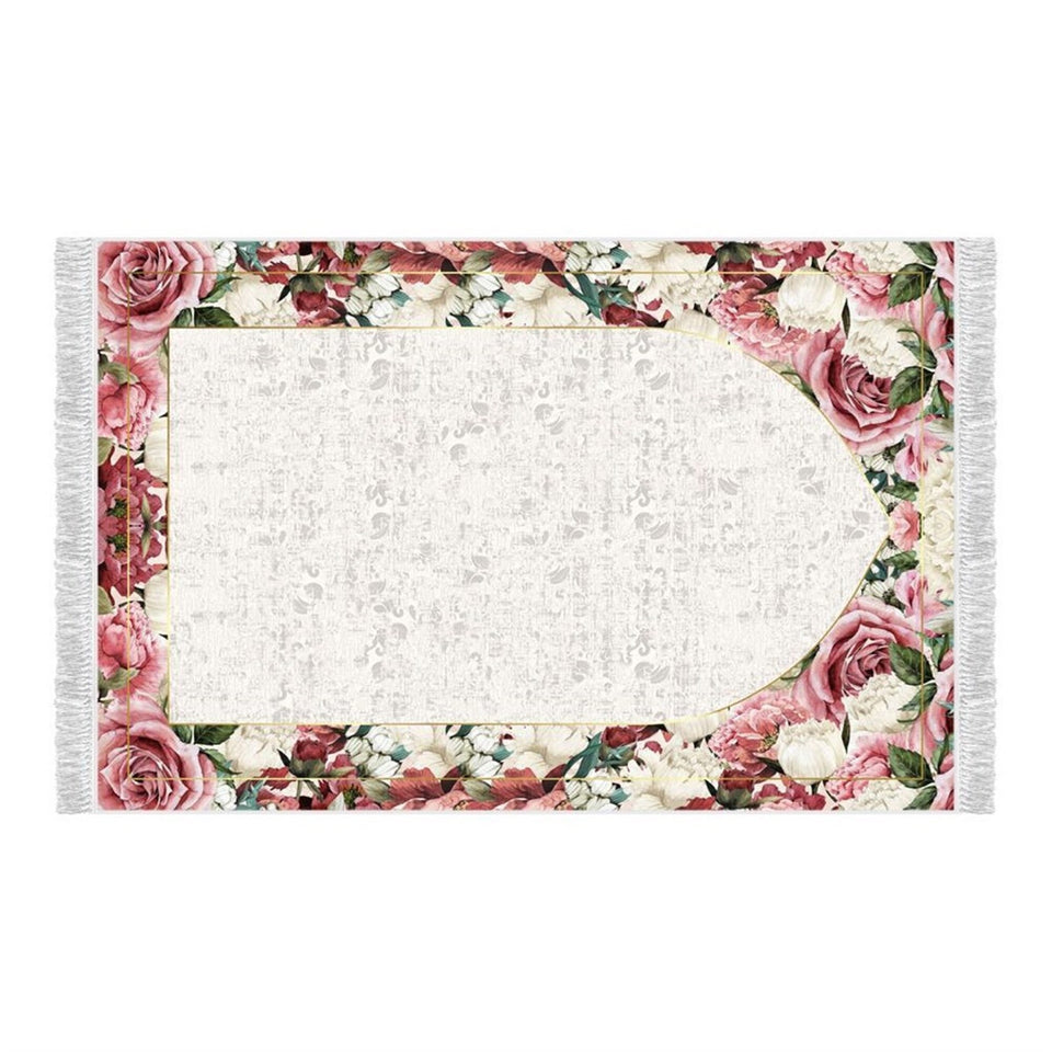 Roses Soft Padded Prayer Rug | Cotton Layer Janamaz | Anti Slip Backing Bamboo Cotton Prayer Mat | Islamic Gifts
